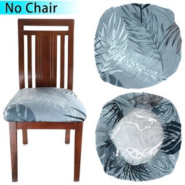 BTSKY Pack of 6 Stretch Printed Dining Room Chair Seat Covers with Ties - Removable Washable Anti-Dust Kitchen Chair Seat Chair Cushion Cover Slipcovers Protector, Light Blue(No Chair)