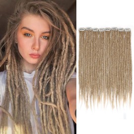 Quisduis 16 Inch clip in dreadlocks hair extensions,Brown Synthetic Dreadlock Extensions Clip In 16 Inch 8 PCS 32Strands Hippe Dreads Handmade Soft Reggae Style Loc Extensions for Women