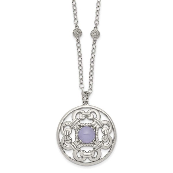 Real Stainless Steel Synthetic Purple Calcedony 2in Extension Circle Necklace