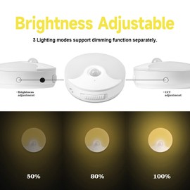 junlit Rechargeable Mini Night Light, Warm White Motion Sensor Light, Stick-on LED Closet Light, Stick Anywhere, Wall-Mounted Dimmable Brightness for Wall, Stairs, Cabinet, Hallway, 2Pack