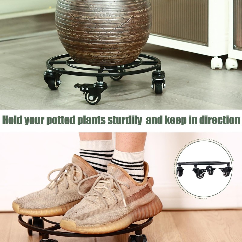 KvyusFlourish 2 Packs Large Metal Plant Caddy with Wheels 13.6"