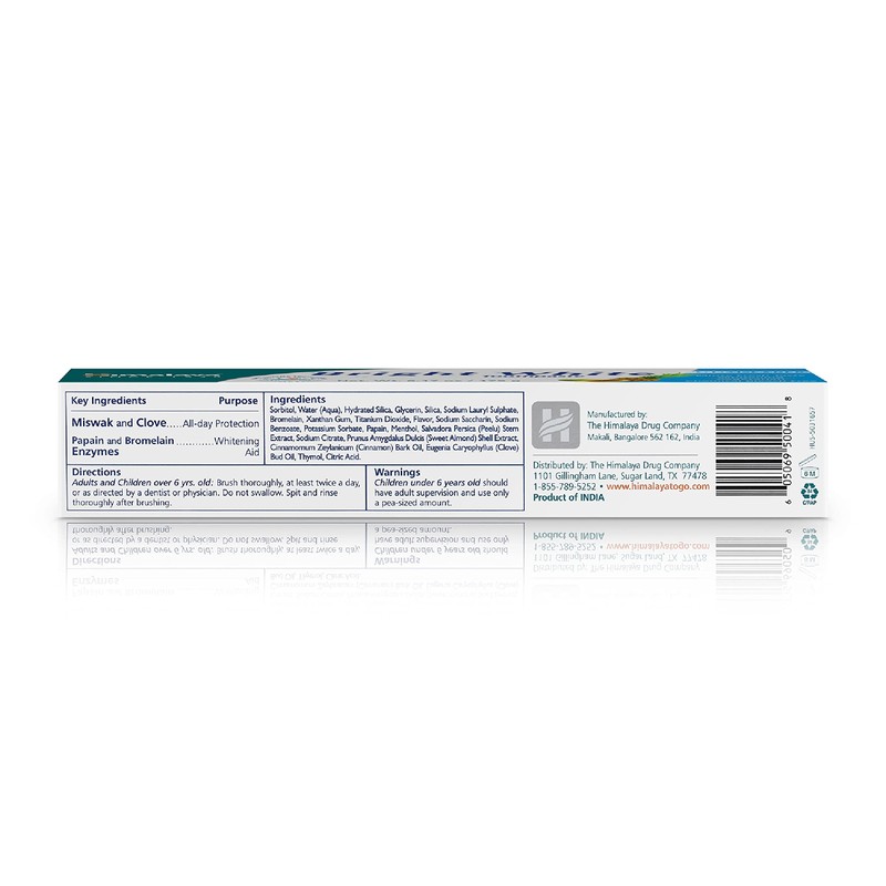 Himalaya Bright White Toothpaste, Fluoride Free to Reduce Plaque &