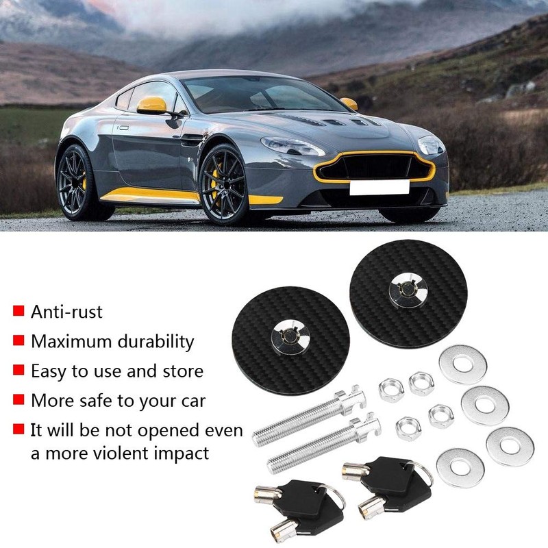 Hood Lock, 2pcs Car Universal Carbon Fiber Engine Hood Cover