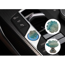 Push to Start Button Cover，Engine Start/Stop Resin Flower Starter Cover,Pink Car Accessories,Car Decor for Women，It Shines Brightly Under Strong Light. (Blue)