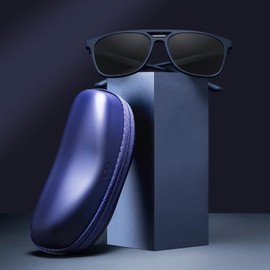 VINCENT CHASE EYEWEAR Unisex Adult Square Polarization Sunglasses, Frame Matte Blue / Lens Grey, L