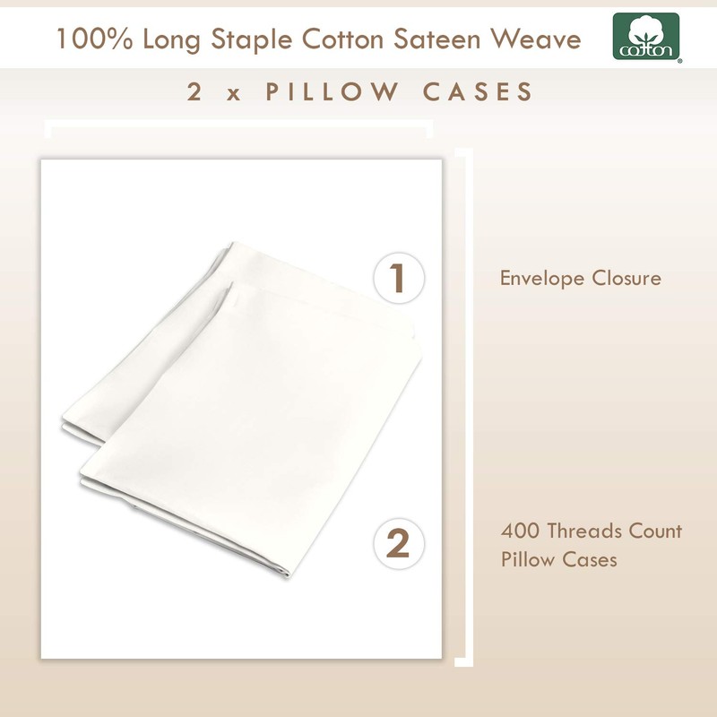 Pizuna 100% Cotton Housewife Pillowcases 2 Pack Off White 48x74cm,