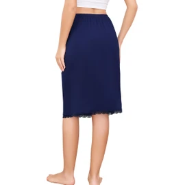 Lovasy Half Slip for Women Under Dress Lace Slip Skirt Anti-Cling Knee Length Underskirt Navy Blue,Medium