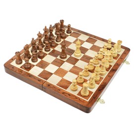 House of Chess - Victorian Staunton Golden Acacia Wood Chess Set - 14 x 14 Inches Wooden Folding Chess Board with Algebraic Notation - Wooden Chess Pieces with King Height 3 Inches + 2 Extra Queens