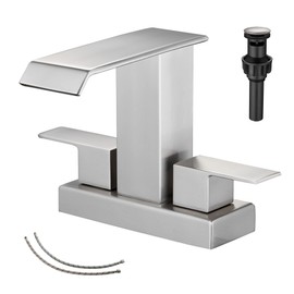 GGStudy Bathroom Faucet Brushed Nickel Modern 2 Handles 4 Inches Centerset RV Waterfall Bathroom Vanity Faucet with Drain Assembly