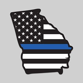 2-Pack Georgia State Outline American Flag Overlay Thin Blue Line Vinyl Decal Sticker | 5-Inches | Premium Quality Vinyl Decal | Laminated with UV Protective Laminate | PD2804