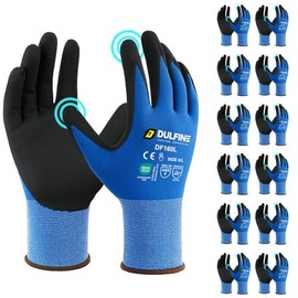 Safety Work Gloves MicroFoam Nitrile Coated-12 Pairs Pack,Blue Seamless Knit Nylon Glove with Black Micro-Foam Nitrile Grip,Ideal for General Purpose,Automotive,Home Improvement,Painting(Extra Large)