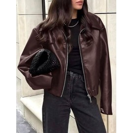 Cicy Bell Womens Faux Leather Bomber Jackets Cropped Motorcycle Casual Coats Fall Trendy Zip Up Outerwear