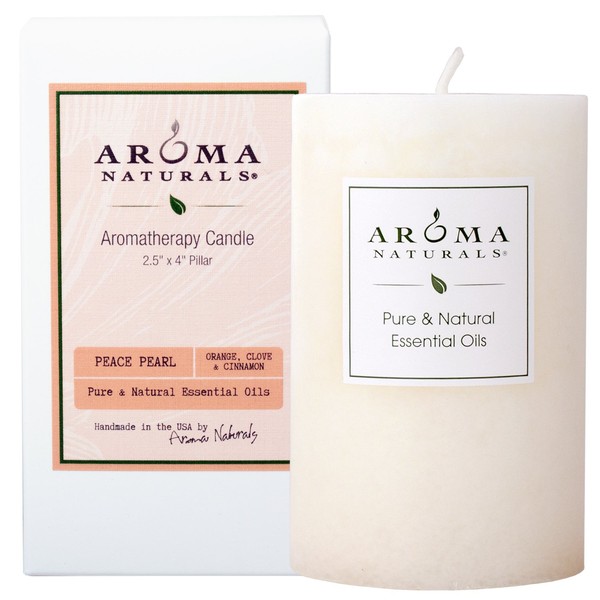 Aroma Naturals Orange, Clove and Cinnamon Essential Oil Scented Pillar Candle, Peace Pearl, 2.5 inch x 4 inch
