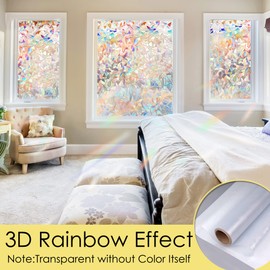 STATINT Stained Glass Window Privacy Film,UV Blocking Window Clings,Rainbow Static Cling Non-Adhesive Window Vinyl Stickers for Home Door,23.6 Inch X 6.5 Feet
