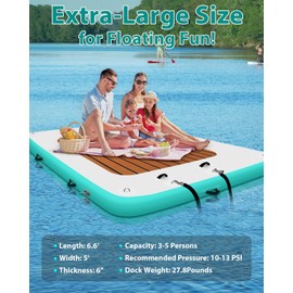 WUHUWOO Inflatable Floating Dock 6.6 * 5FT Platform for Lake Sea Swimming Pool Water Boat Raft Island Floats with Storage Bag