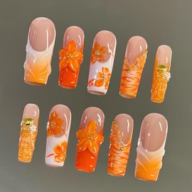 NailVesta DreamWear Collection – 100% Handcrafted 3D Press-On Nails | Reusable, Long-Lasting, Salon-Quality:_Citrus Blush_L
