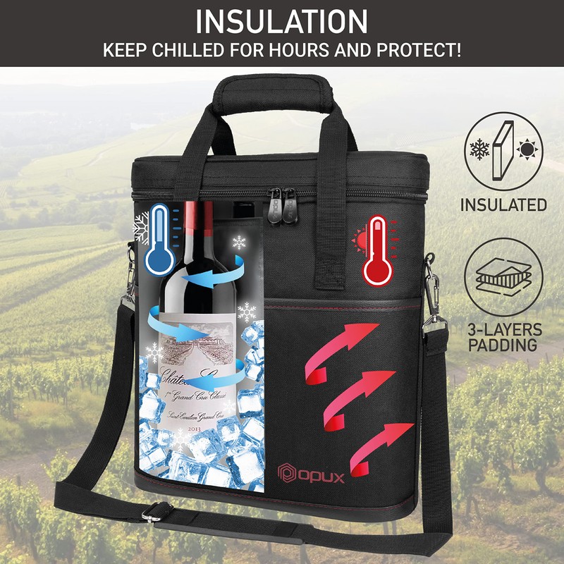 OPUX 3 Bottle Wine Carrier Tote, Insulated Leakproof Wine Cooler