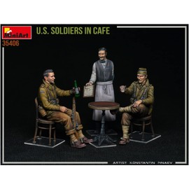 Mini Art 550035406 MiniArt 35406 1:35 Figure US Soldiers in Café (3) with Accessories Faithful Replica Model Building Plastic Kit Crafts Hobby Gluing Model Kit Assembly Unpainted