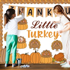 Mooliwe 88 Pcs Thanksgiving Turkey Bulletin Board Set Thankful Little Turkeys Pumpkin Cutouts Classroom Decoration DIY Photo Crafts for Autumn Harvest Thanksgiving School Chalkboard Wall Decor