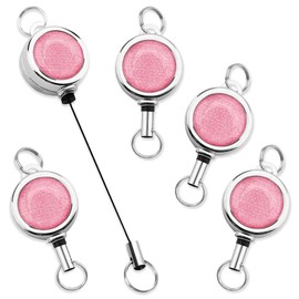 RJ-Sport Hanging Name Tag Reel - [Set of 5] Elastic Key Chain, ID Card Reel, Extends up to 13.8 inches (350 mm), Zinc Alloy Reel Key Chain, Drop Prevention, Full Metal Reel Strap, Rust Prevention,