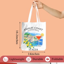 HZMLYDJ Italy Lemon Tote Bag, Summer Coast Theme Travel Beach Bags, Large Capacity Reusable Grocery Bags, Aesthetic Canvas Bags Practical Gifts for Women Lady Family Friends