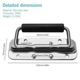 TRACOMPAN Box Handles 2Pcs Stainless Steel Heavy Duty Box/Drawer/Door Handles for Toolbox, Luggage, Storage Box Replacement Hardware | Spring Folding Chest Handle (122x41mm)