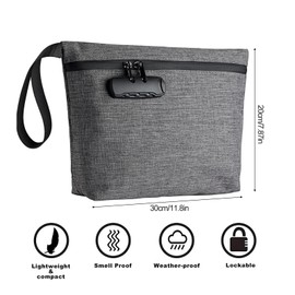 Security Smell Proof Bag with Combination Lock, 13 x 8 Inches Odor Proof Container, Waterproof Lockable Cash Storage Bag with Zipper & Portable Handle, Carry Handle Bag for Travel Passports Cash(Grey)