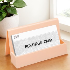 SZYCKJYXGS Business Card Holder, 2 Pieces Plastic Business Cards Display, Modern Card Holder for Desk, Desktop Card Holders Organizer, Office Desk Accessories for Men and Women (Beige and Peach Pink)