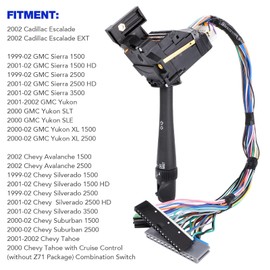 Multi-Function Combination Switch Replacement for 1999-2002 Chevy Silverado Tahoe Avalanche Suburban GMC Sierra Yukon, 26100839, 3441937, Turn Signal, Wiper, Washers, Hazard Switch, Cruise Control