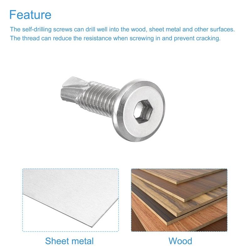 uxcell Hex Socket Self Tapping Screws, 1/4 x 1" 410