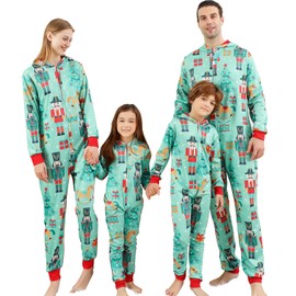 ANGELGGH Onesie Christmas Family Matching Pajamas Adult Couples Men PJs Hooded Women Novelty One-piece Sleepwear (Youth, 2-3T, Blue Green)