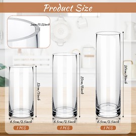 Maxdot Thick Glass Cylinder Vases for Centerpieces Different Sizes, 5", 6", 8" Clear Floating Candle Flower Vases Holder for Wedding Party Table Decor(Classic,3 Pcs)