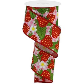 Wired Ribbon (Pink, Red, White) Strawberries on Woven Gingham/Check Print 2.5 Inches X 10 Yards for Wreaths, Gift Wrapping, Floral Arrangements and Crafting