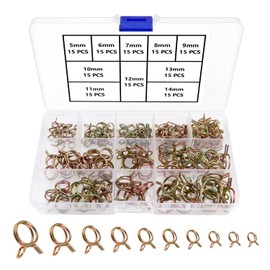 YIXISI 150 PCS 5-14mm Fuel Hose Spring Clamps, Fuel Line Hose Clips, Tubing Spring Clamps, Single Wire Tubing Spring Clips Clamps, for Motorcycle Scooter ATV(10 Sizes)