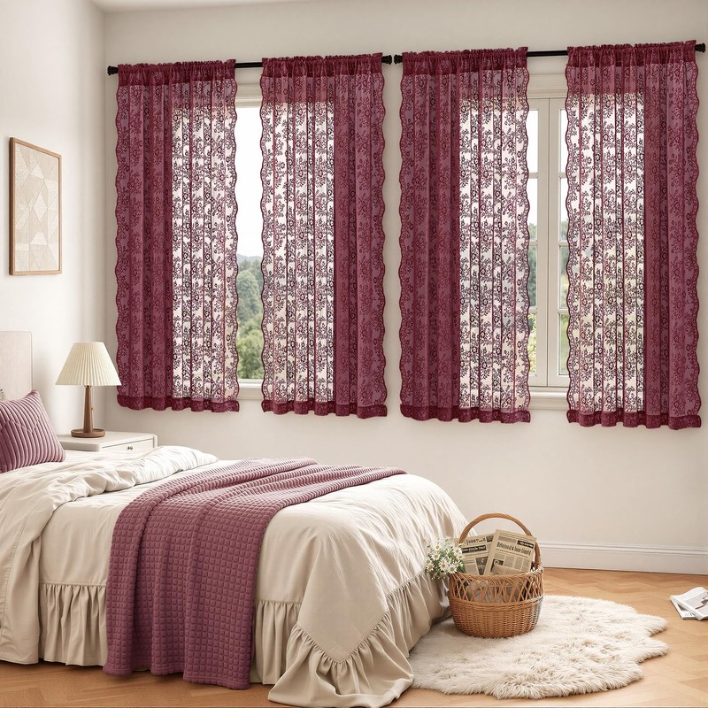 2 Panels Christmas Vintage Lace Curtains 52 x 63 Inch