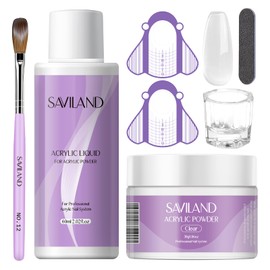 SAVILAND Acrylic Nail Kit Starter Set: Clear Acrylic Powder and Liquid Set With Brush, Forms, Tools for Extension, DIY Home Salon Application - Nail Kit for Beginners with Everything