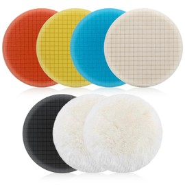 Elechiakan 125mm Polishing Pads Kit, 7PCS Car Compound Sponge Pads with Wool Buffing Pads for Buffer DA Dual Action Polisher and Drill, Car Auto Sanding Polishing Waxing and Sealing Glaze