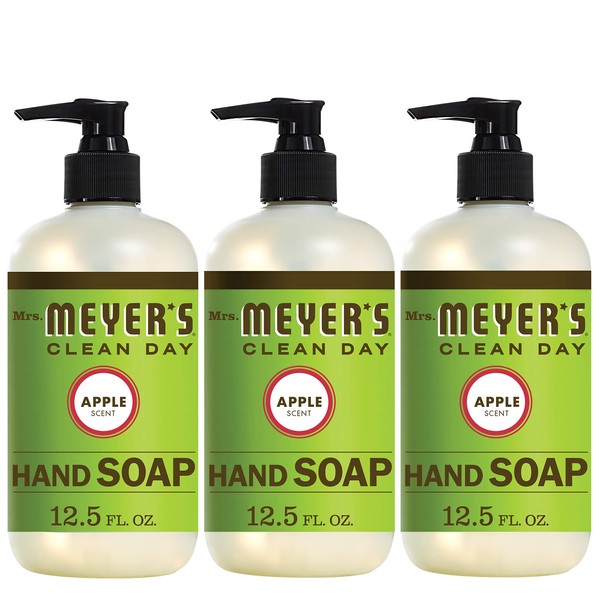 Mrs. Meyer's Clean Day Liquid Hand Soap, Cruelty Free and Biodegradable Hand Wash Made with Essential Oils, Apple Scent, 12.5 oz - Pack of 3
