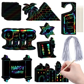 Motipuns 64 Set Passover Scratch Paper Craft Kit Scratch Off Rainbow Color Cards for DIY Passover Home School Art Activities Decoration Birthday Party Favor