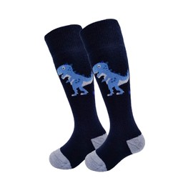 HIGHCAMP 2 Pairs Toddlers Merino Wool Winter Snow Socks Over-The-Calf Kids Boy Girl Ski Snowboard Sock,Dino XS