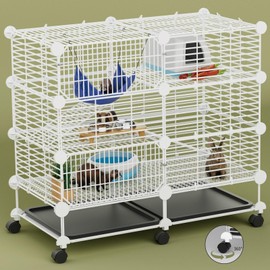 STILLCOVE Small Guinea Pig Cages Indoor: 3-Tier C&C Rabbit Cage Small Animal Cage on Wheel with Removable Tray for Bunny Hamster Ferret Rat Chinchilla Hedgehog