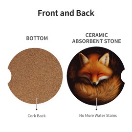Neukim 2pcs Car Cup Holder Coaster Car Coaster Red Fox Sleeping Absorbent Car Coaster Absorbent Drink Coaster for Car Decor Auto Accessories