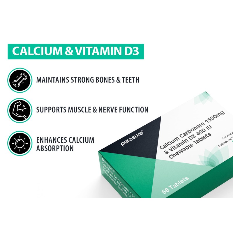 PUROSURE Calcium Carbonate 1500mg with Vitamin D3 400 IU –