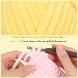 Katech Bulky Chenille Yarn for Crocheting-6 Pack of 100g/3.53oz-6 mm Depth, Sparkle Chenille Yarn for Knitting, Chunky Plush Baby Blanket Yarns, Ideal for Blankets, Scarves, Dolls (Bright Yellow)