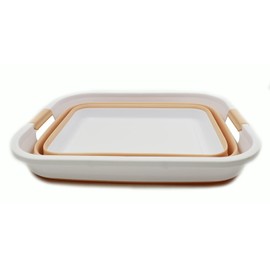 SAMMART 41L (10.8 gallon) Collapsible Plastic Laundry Basket - Foldable Pop Up Storage Container/Organizer - Portable Washing Tub - Water capacity: 32L (8.4 gallon) (Rectangular, White/Beige)