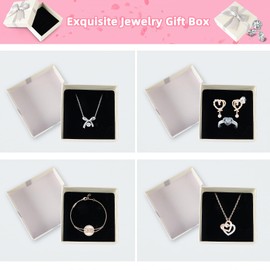 Set of 4 Jewellery Gift Boxes with Bow 9 x 9 cm Jewellery Gift Boxes Cardboard with Lid White Jewellery Gift Box for Necklace Earrings Ring Bracelet Gifts Display
