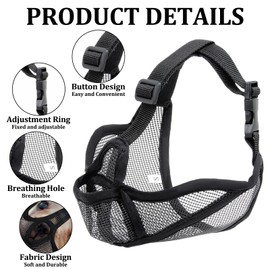 INBOLM Short Snout Dog Muzzle, Black French Bulldog Muzzle, Adjustable Breathable Mesh Mask for Anti Bitting Chewing Barking, Dog Walking,Drinking Water and Feeding