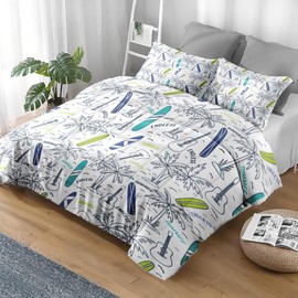 Pamnest Comforter Set Full Size, Palm Leaf Guitar Soft 3 Pcs Bedding for Kids and Adults, Surfboard Surf Shark Comforter Set with 2 Pillowcases for Bedroom Bed Decor