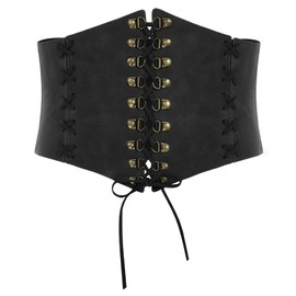 SCARLET DARKNESS Women's Steampunk Wide Belt Corset Leather Medieval Lace-Up Belt, Black Wide
