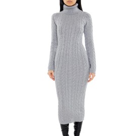 Forever 21 Women's Cable Knit Midi Sweater Dress Grey